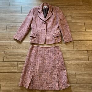 Neiman Marcus Exclusive Wool Blend Dress Pink Jacket Blazer & Skirt 12/14